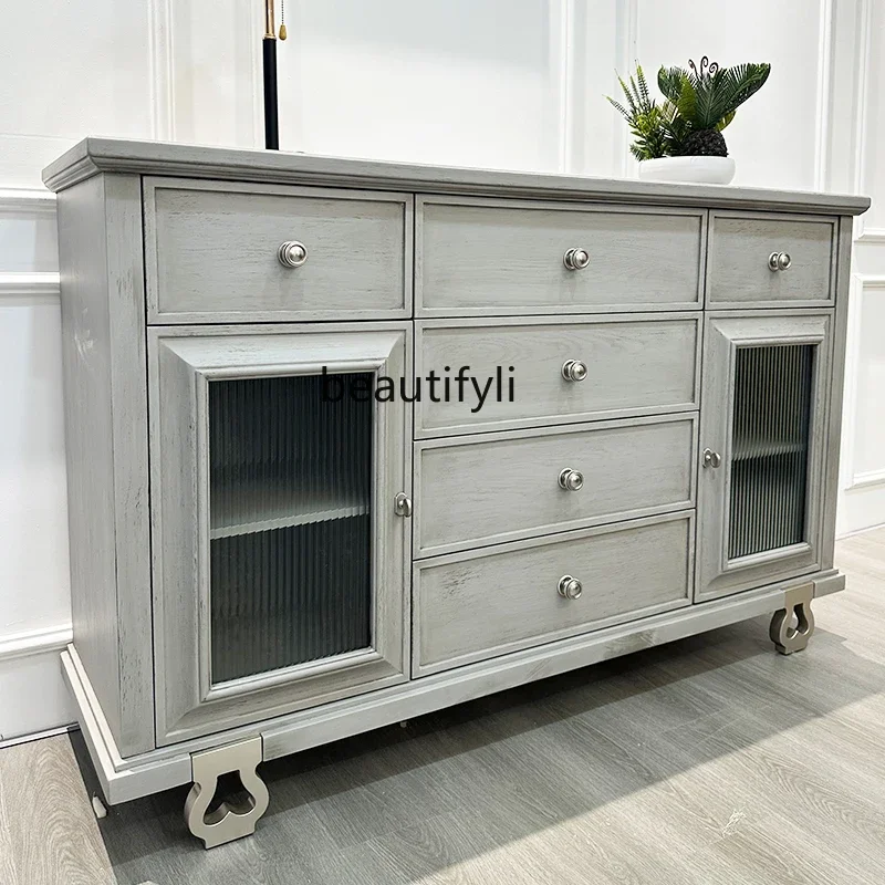 

ss1001 American retro solid wood dining side cabinet decoration modern simple storage porch storage cabinet