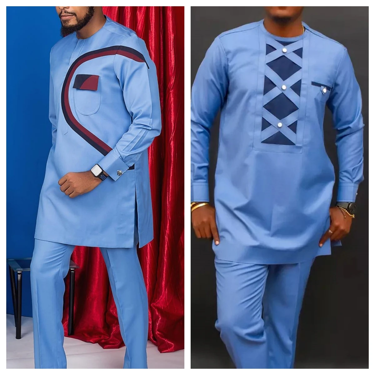 New Men Groom luxury wedding two-piece dress Full elegant suit patchwork crew-neck social African ethnic style dress