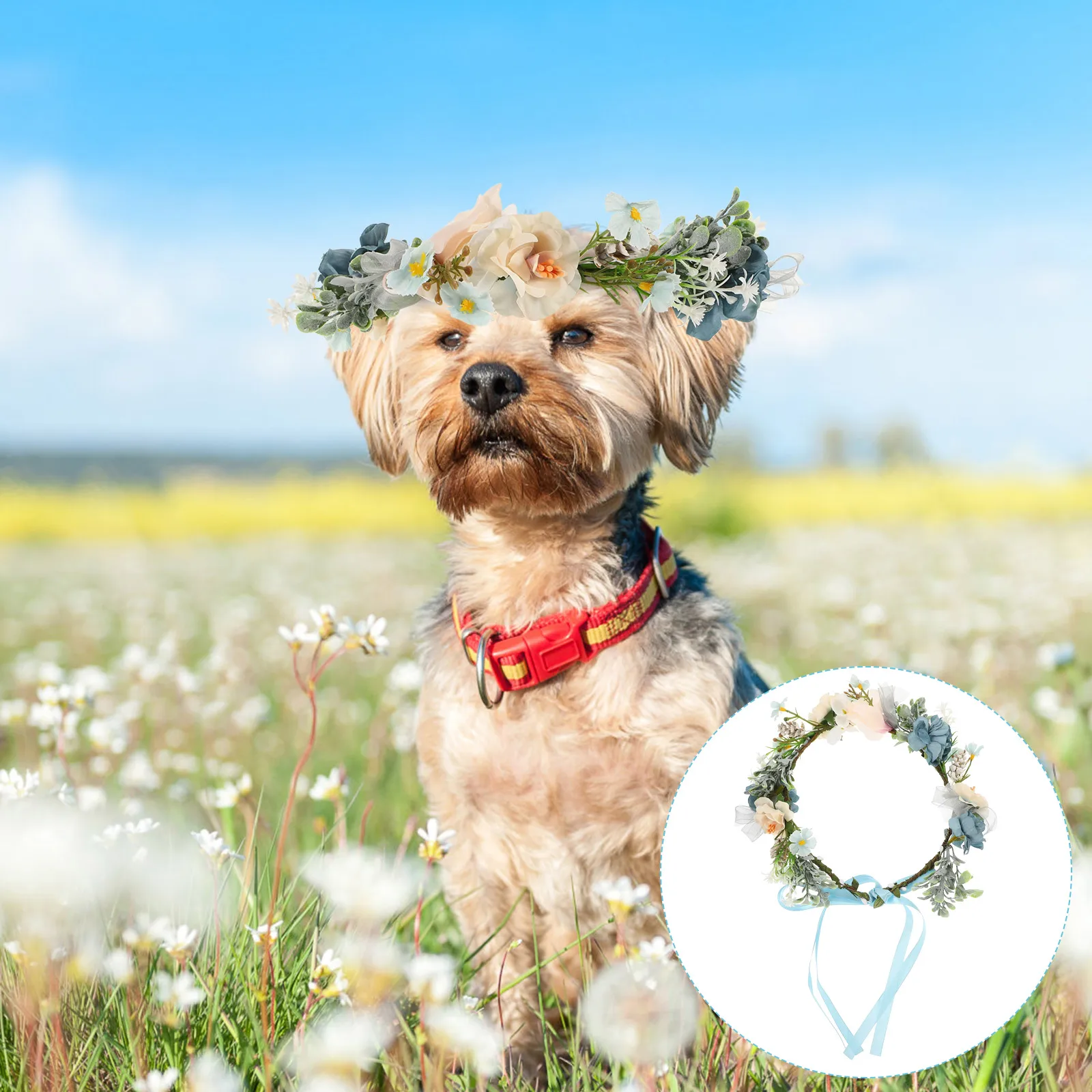 

Artificial Flower Wreath Delicate Pet Wedding Puppy Wreath Fake Flower Cat Collar Portable Puppy Collar Dog Costume Accessory