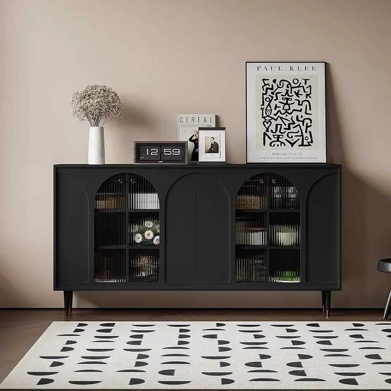 Black Retro Living Room Cabinet Arched Glass Doors Designer Ultra Thin Tv Cabinet Vanity Console Szafki Do Salonu Furnitures