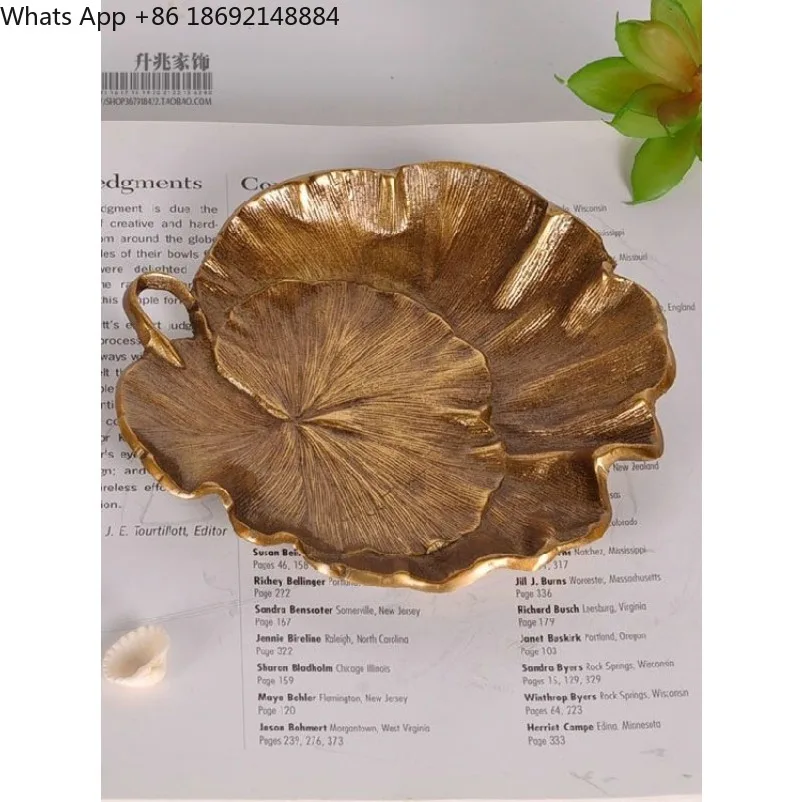 Vintage Brass Lotus Leaf Tray Home Ornament Entry Key Jewelry Holder Candy Dried Fruit Storage Decor Dish