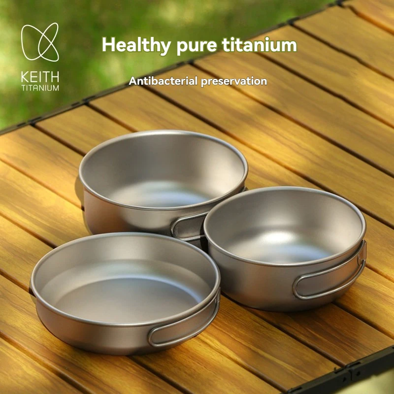 

Keith 3PCS Titanium Cookware Pans Bowls Set With Folding Handle Cook Sets Outdoor Traving Hunting Camping Cooking Set Ti6053