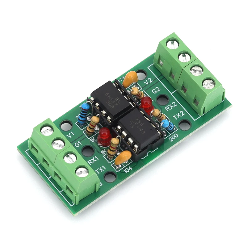 6N137 Dual Optocoupler Two-Way UART Serial Port Isolation Module 600-250K Baud RS232/TTL Communication Isolator