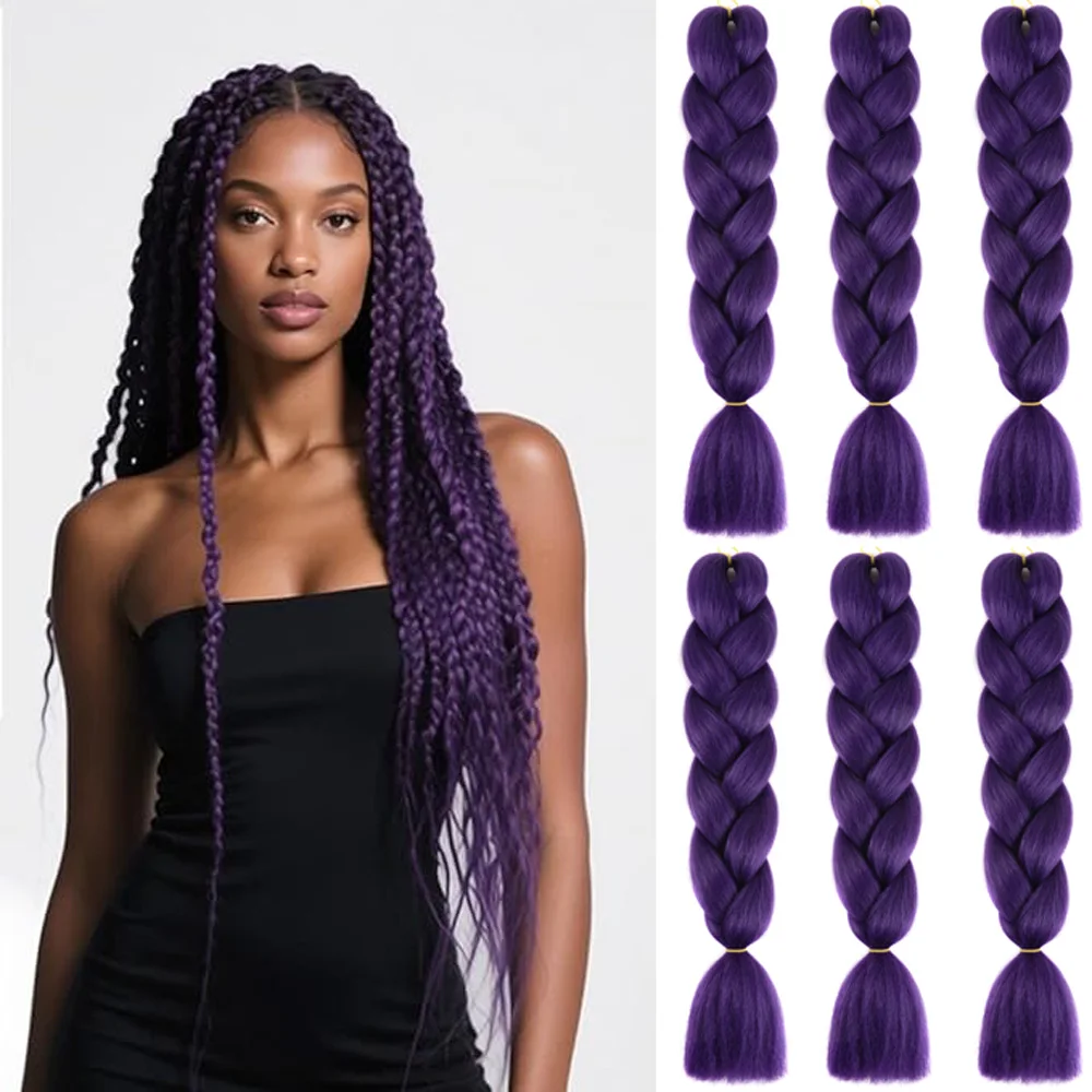 6 حزمة الوردي جامبو تجديل وصلات شعر 24 بوصة ارتفاع درجة الحرارة الألياف الاصطناعية وصلات شعر لصندوق الضفائر تجديل الشعر