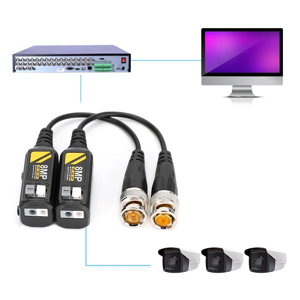 ZK40 2 Pair Male Twisted Pair Transmitter Cable 8MP HD CVI / AHD / TVI / CVBS BNC
