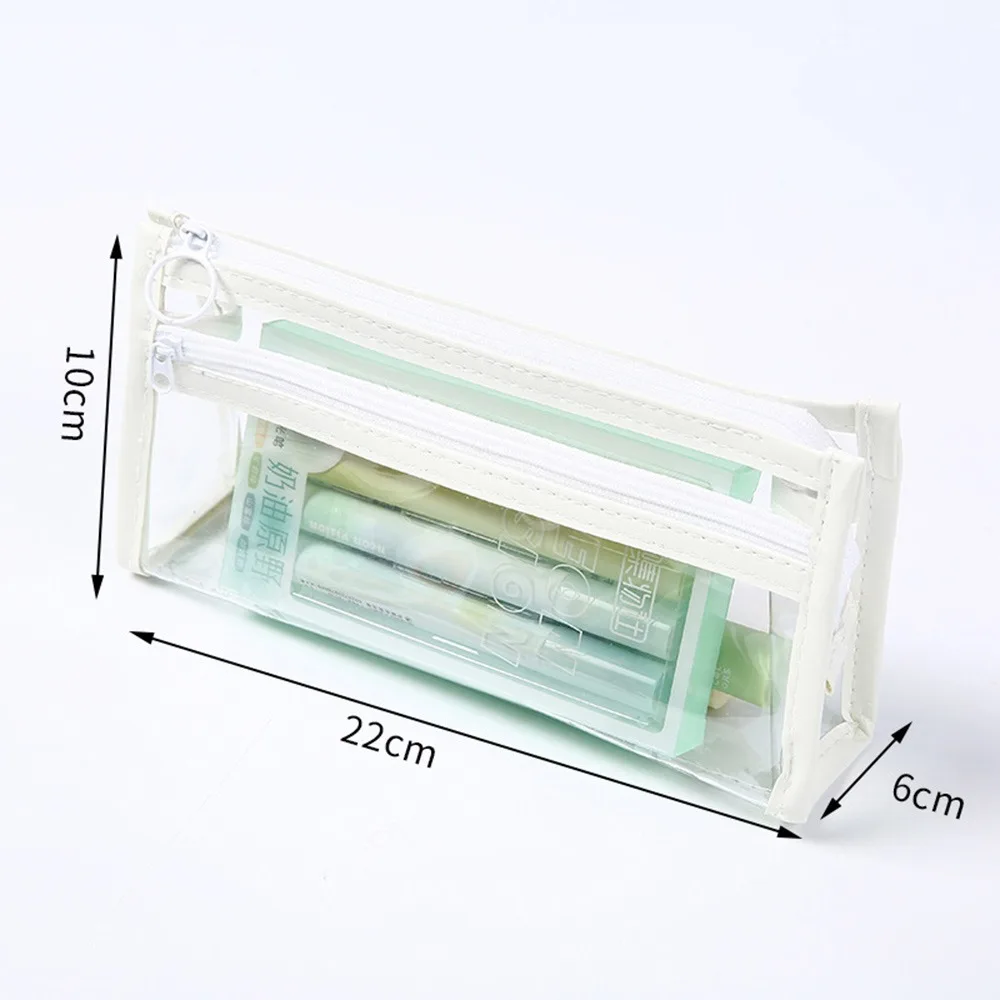 

Multifunctional PVC Pen Bag Waterproof Double-Layer Pencil Case Transparent Large Capacity Stationery Storing Bag Gift