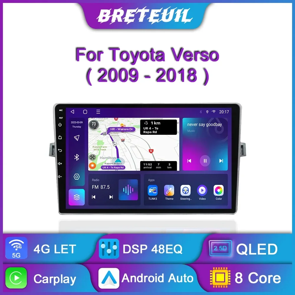 For Toyota Verso R20 2009 - 2018 Android Car Radio Multimedia Video Player GPS Navigation Carplay QLED Touch Screen Auto Stereo