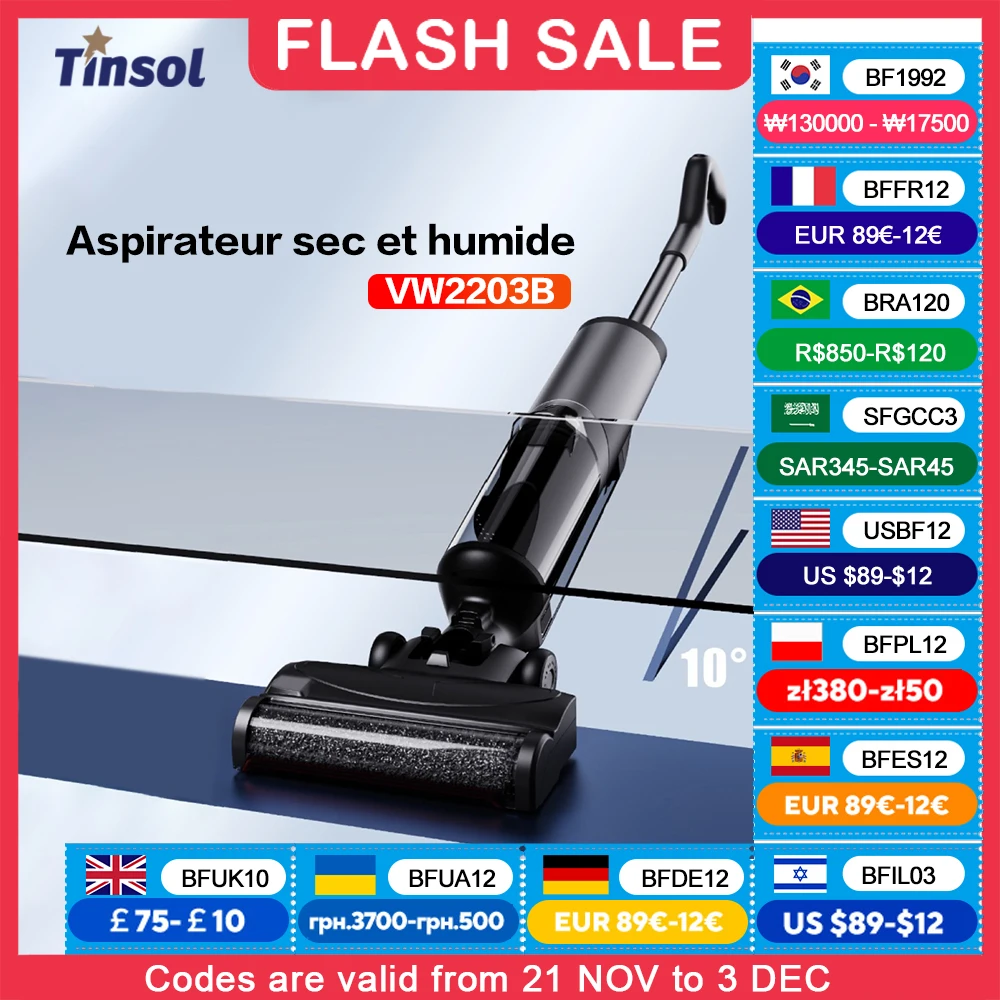 

Tinsol Cordless Smart Mop 15000PA Vacuum Cleaner Intelligent Voice Prompts Extra Large Dual Tank Wet & Dry Vacuum Cleaner