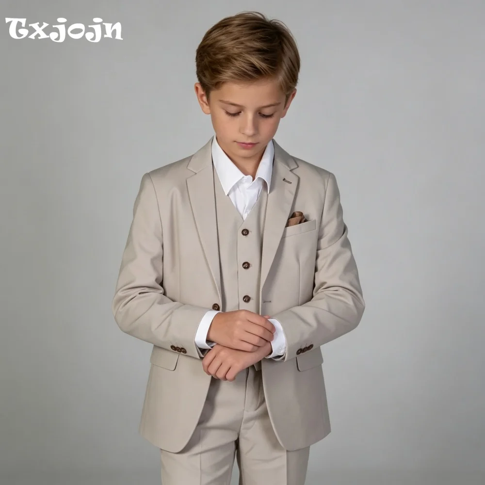 Formal Suit for Boys Wedding Tuxedo 3-Piece Pointed Lapel Jacket Pants Vest for Event Kids Blazer Set Slim Fit Tailored Outfit