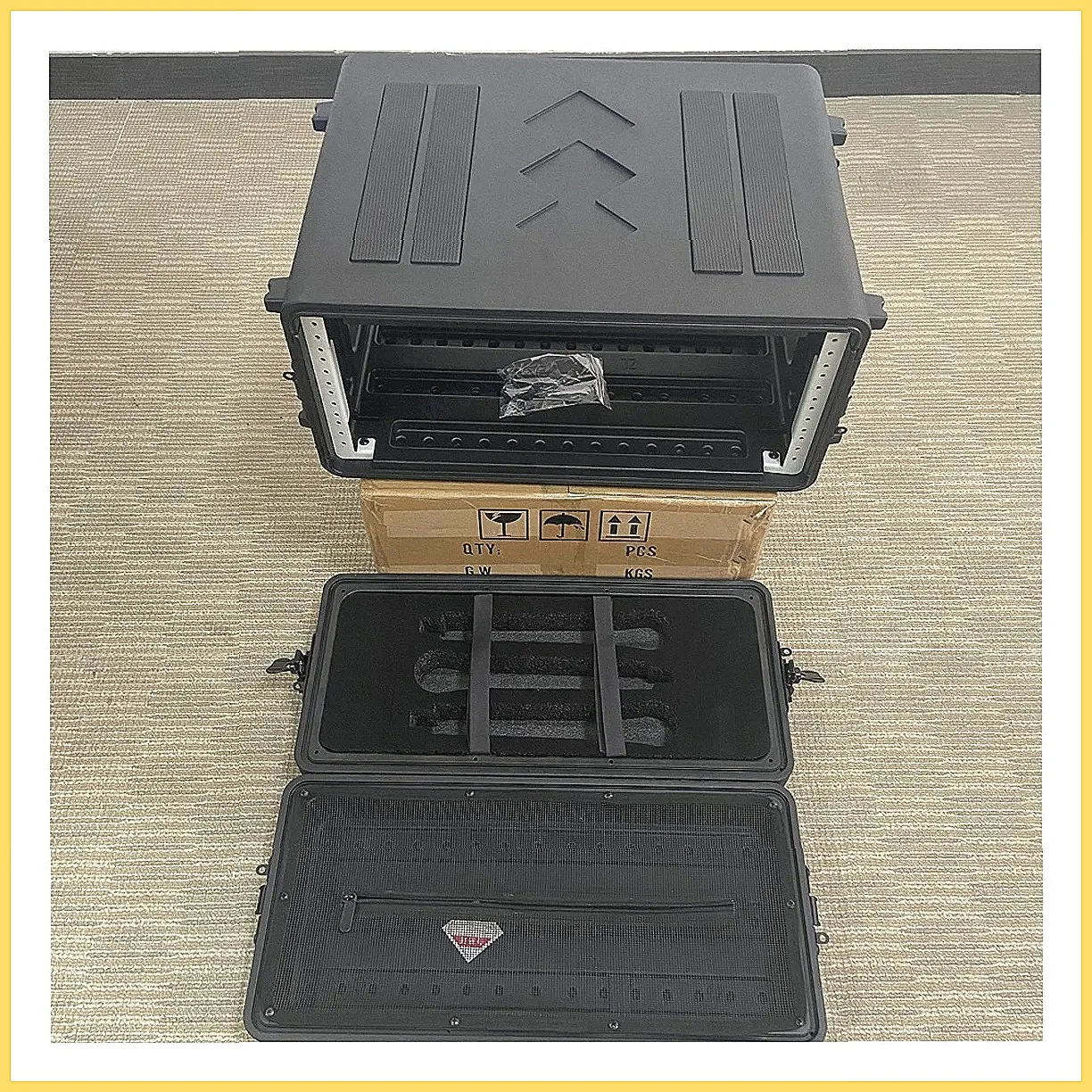 2U3U4U6U Shockproof Flight Case, 390mm Deep Portable Rack Cabinet for Amplifier Mic Receiver