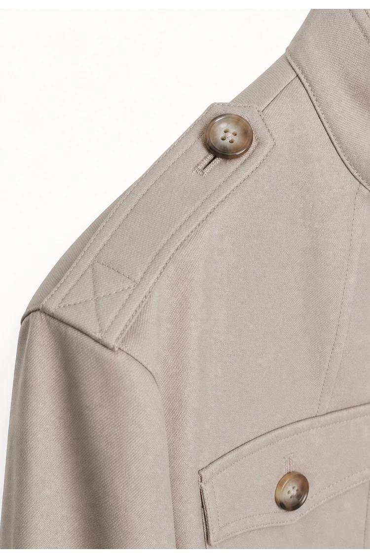 K2540W Luxuriöse Damen-Militärjacke aus Strukturiertem Wollmischgewebe mit Stehkragen, Tailliertem Schnitt und Eleganter Oberbekleidung – Detail 22