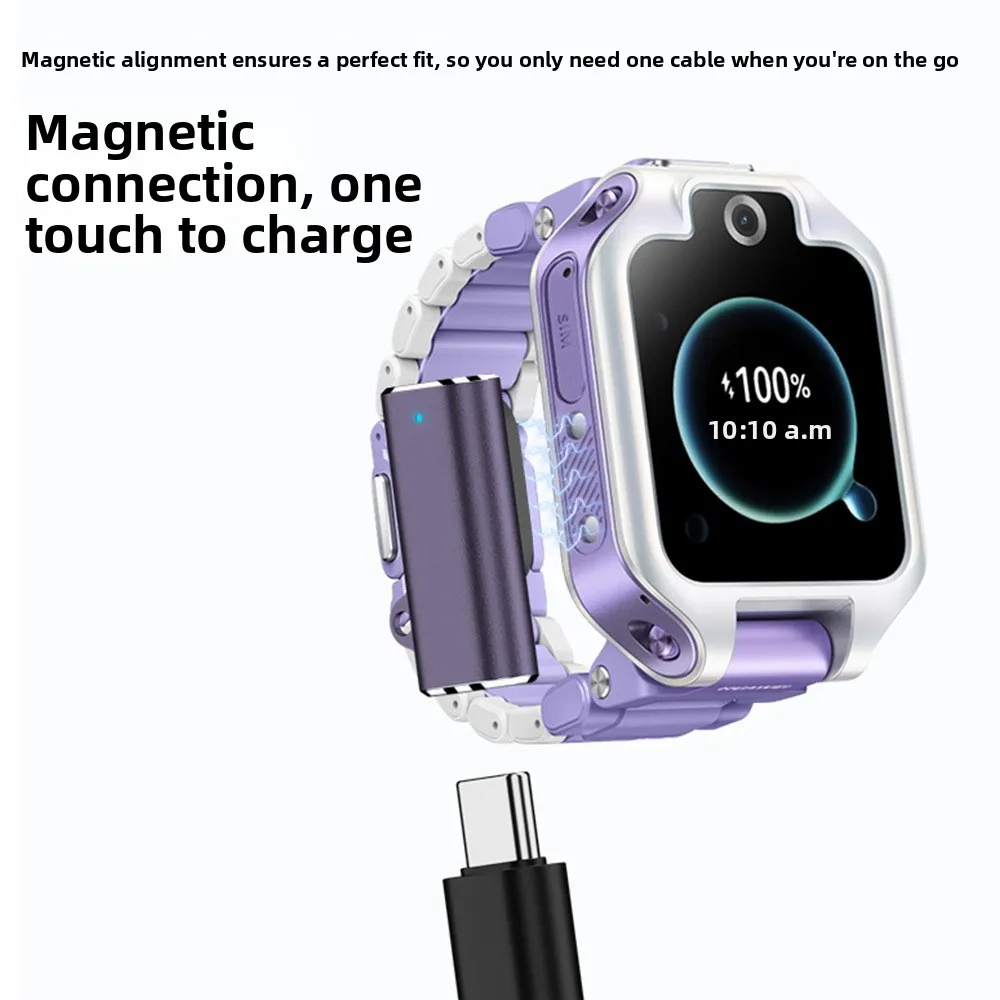 Type-C Female to 2 Pin Watch Charger Converter with Indicator Light Safe Magnetic Charging Adapter for Huawei Band 10/9/8/Fit3