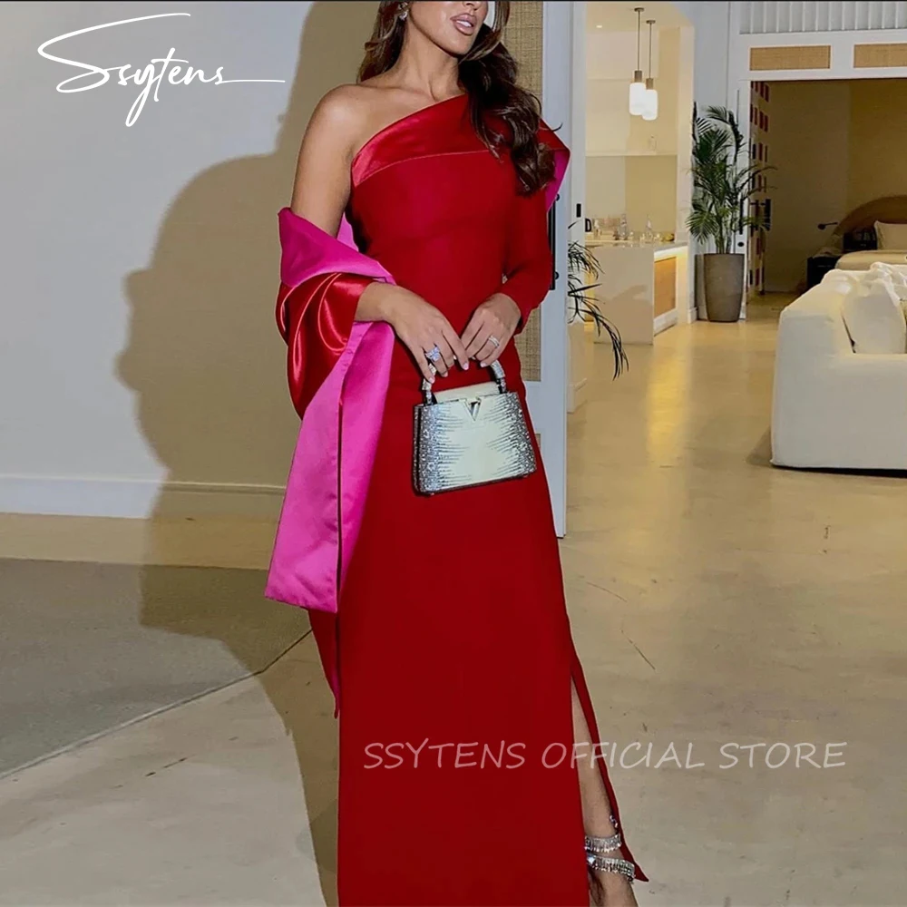 

SSYTENS Arabic One Shoulder Evening Dresses Slit Mermaid Saudi Arabia Formal Occasion Dresses Red Vestidos De Noche Customized