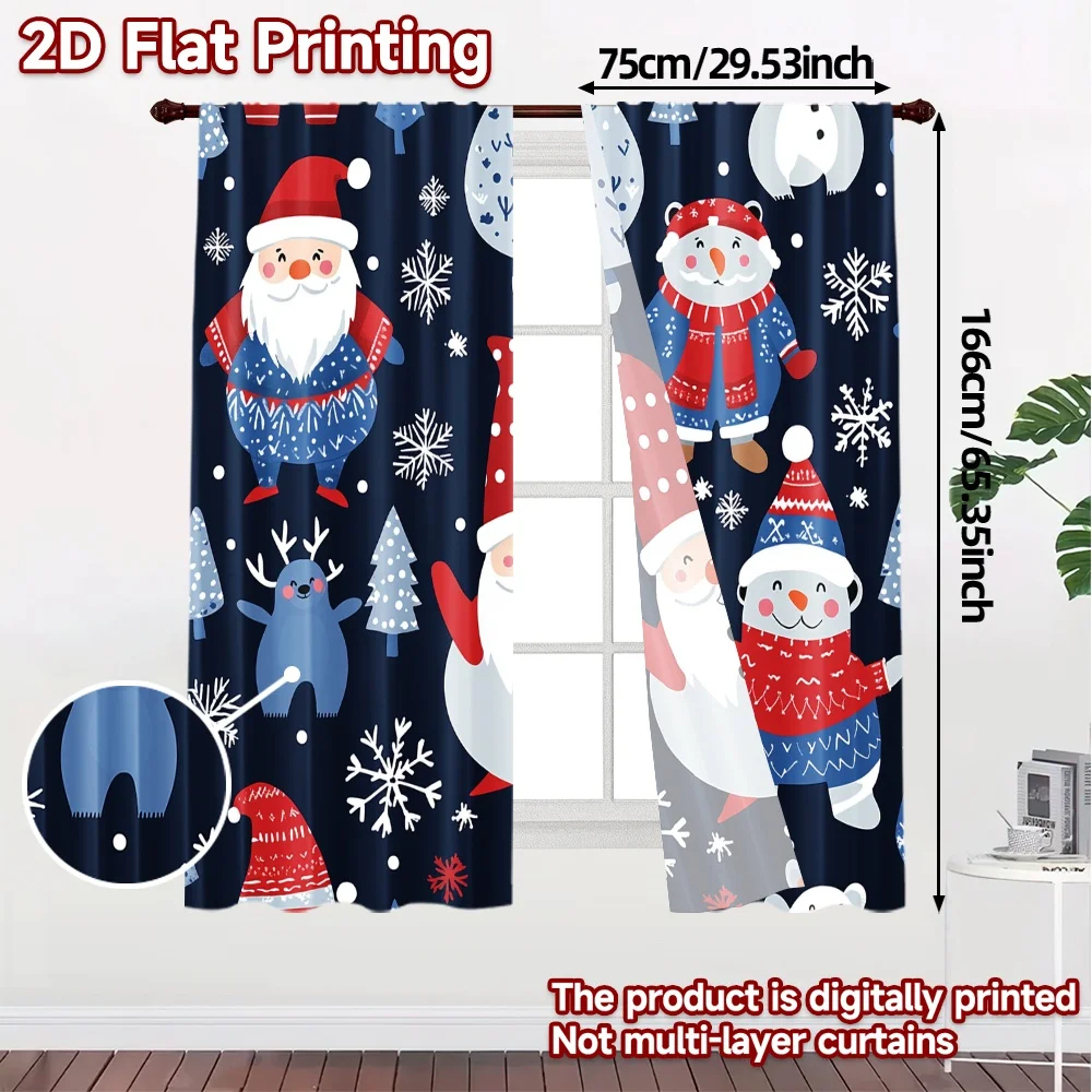 2pcs,Curtains Cute Santa Snowman Penguin Polar Bear Snowflakes Popular Fashionable Curtains Machine Washable Fabric Curtains