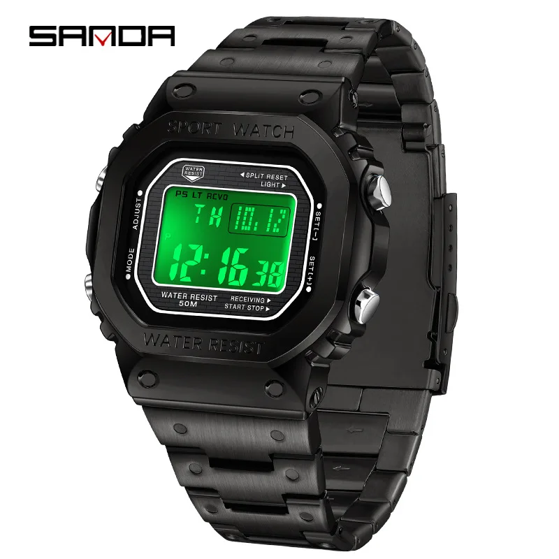 

Sanda hot-selling men's alarm clock multi-functional business watch square fashion hand lamp electronic watch
