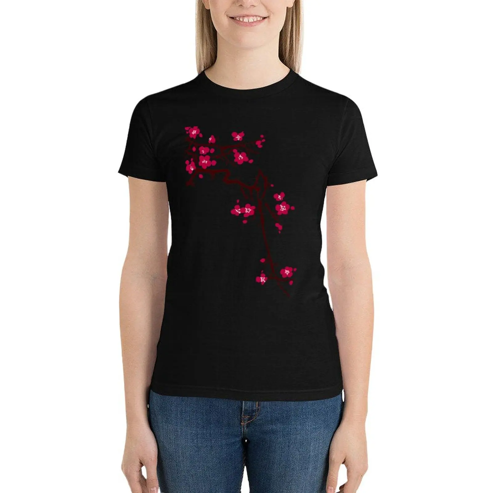 Cherry blossom on Jade background T-Shirt tees summer top T-shirts for Women