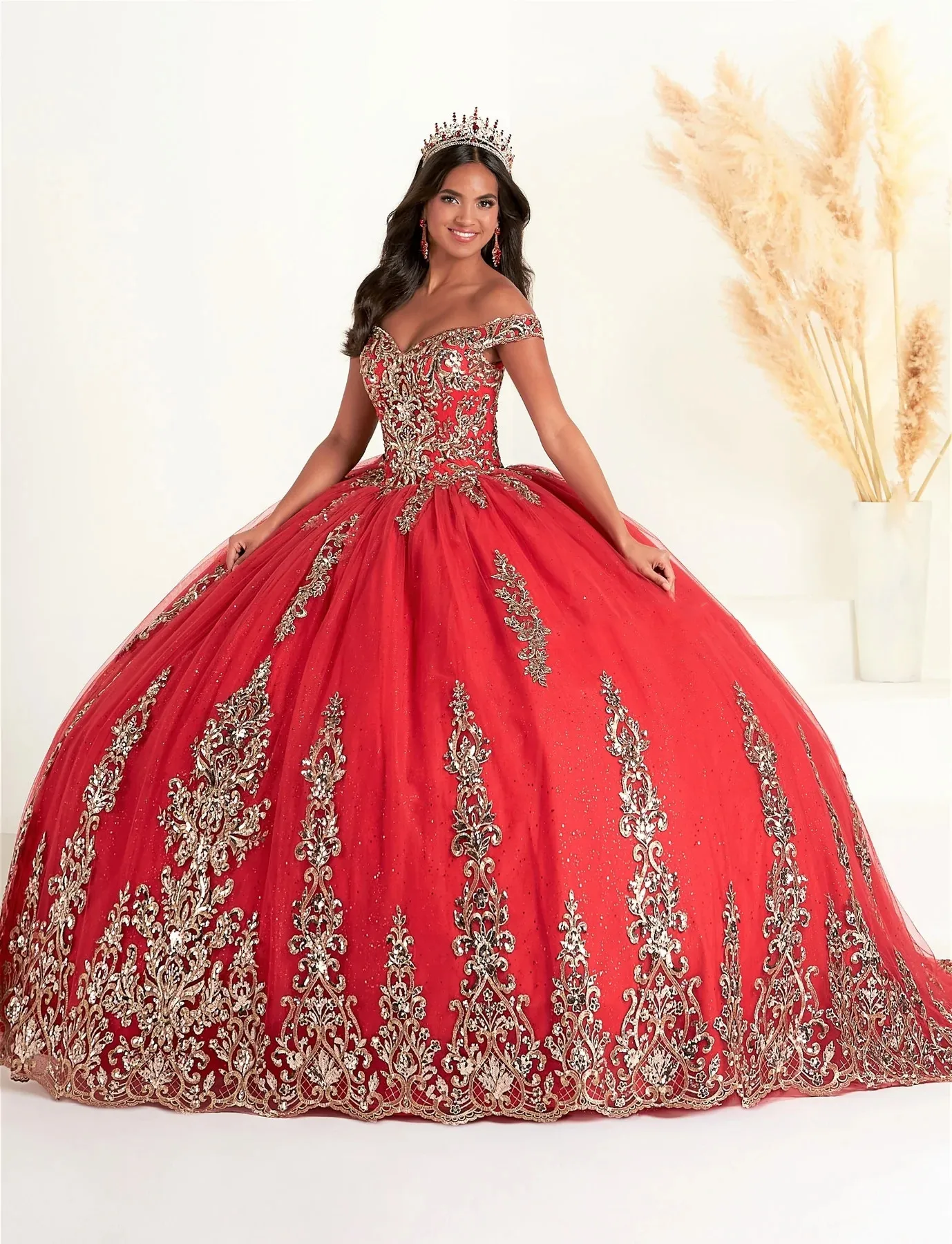 Quinceanera vermelho vestidos de baile fora do ombro tule apliques mexicano doce 16 vestidos 15 anos