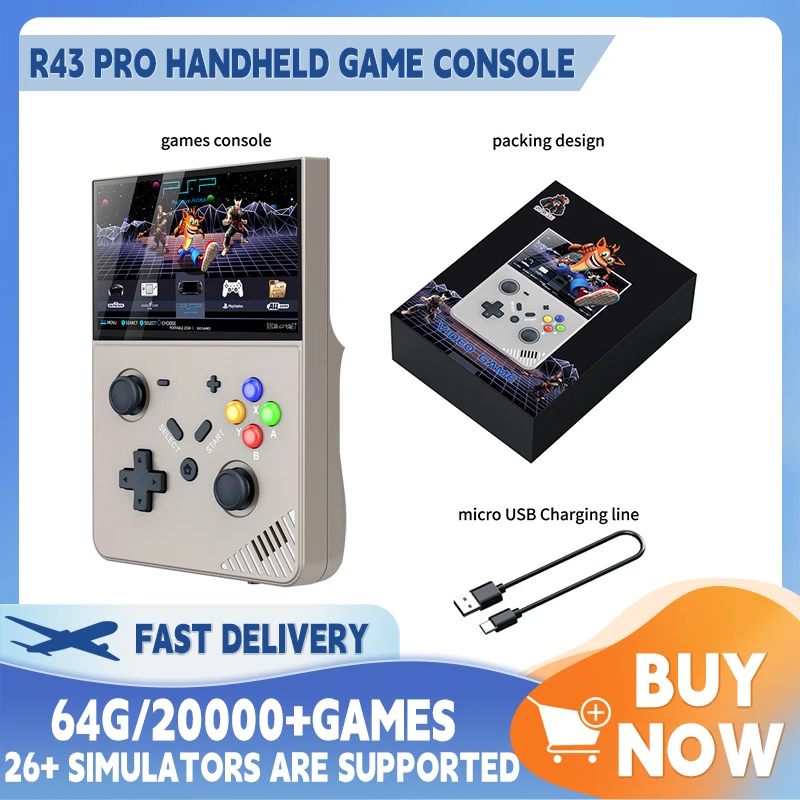 Retro Handheld R43-PRO Video Game Console 4.3 Inch 4K Screen Portable Pocket Video Player 64GB 20000 Games Boy Gift