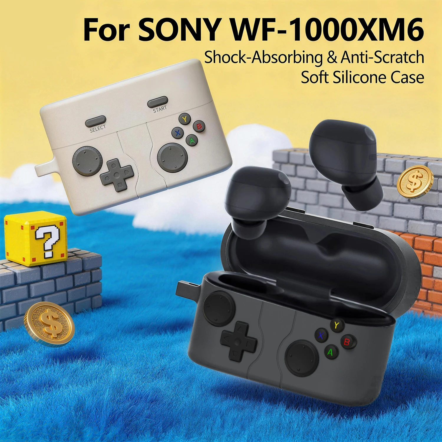 Funda para auriculares Sony WF-1000XM6, funda bonita de silicona con diseño de mando de juegos 3D, caja a prueba de golpes para Sony WF-1000 XM6, fundas con bolígrafo de limpieza
