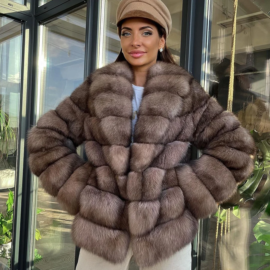 

Real Fox Fur Coats Womens Fox Jacket Woman Turndown Collar 2024 Fashion Warm Genuine Fox Fur Jackets