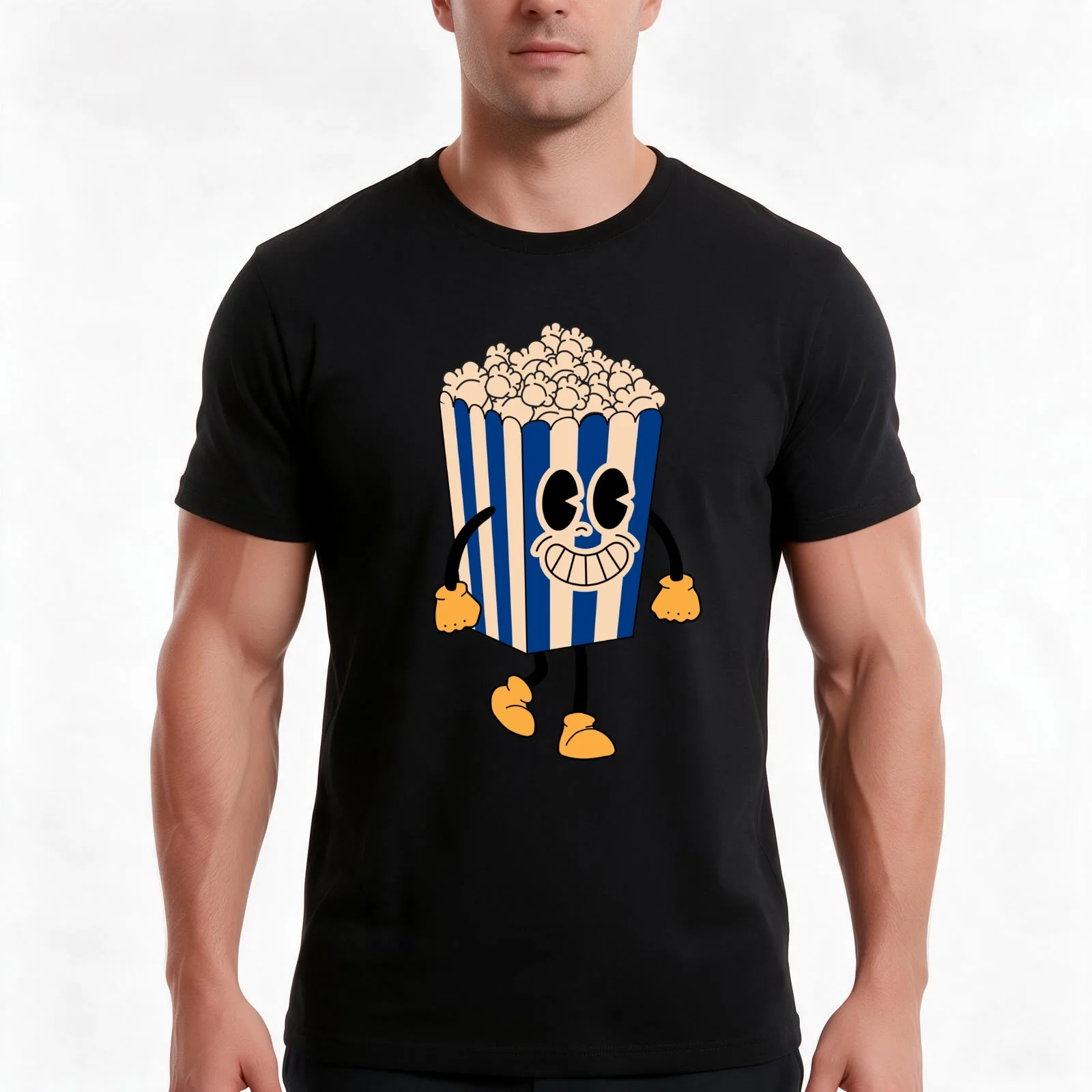 Cinema Popcorn Cartoon T-Shirt, Summer Casual Cotton Tee, Oversized Streetwear Tops, Vintage Graphic Print, Unisex Men Women