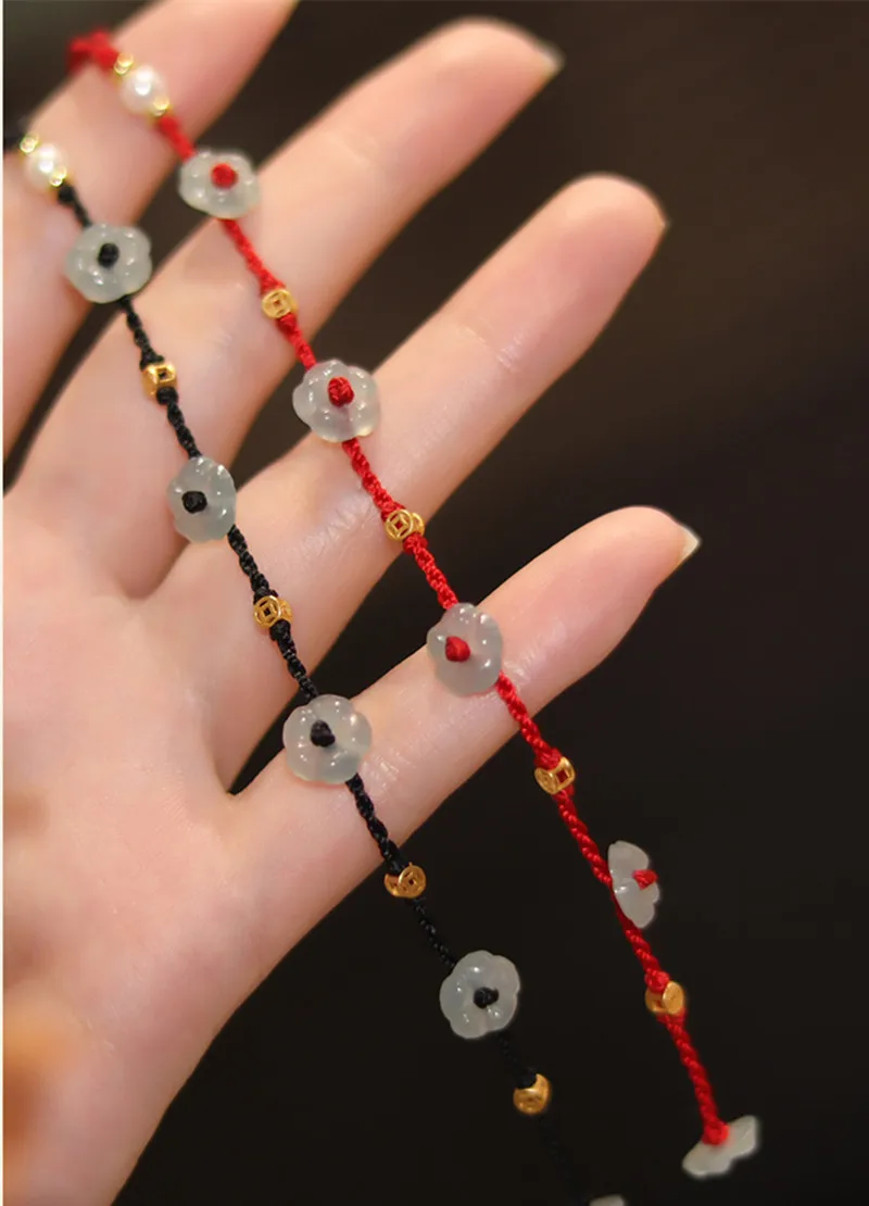 Fashion Hand Braided Bracelet Lucky Flower Coins Pearl Bangle Women Friends Gift Small Delicate Senior Bracelet Size Adjustable