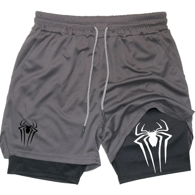 Men\'s spider print gym casual sports compression shorts run mesh 2-in-1 sports shorts shorts for men  basketball shorts