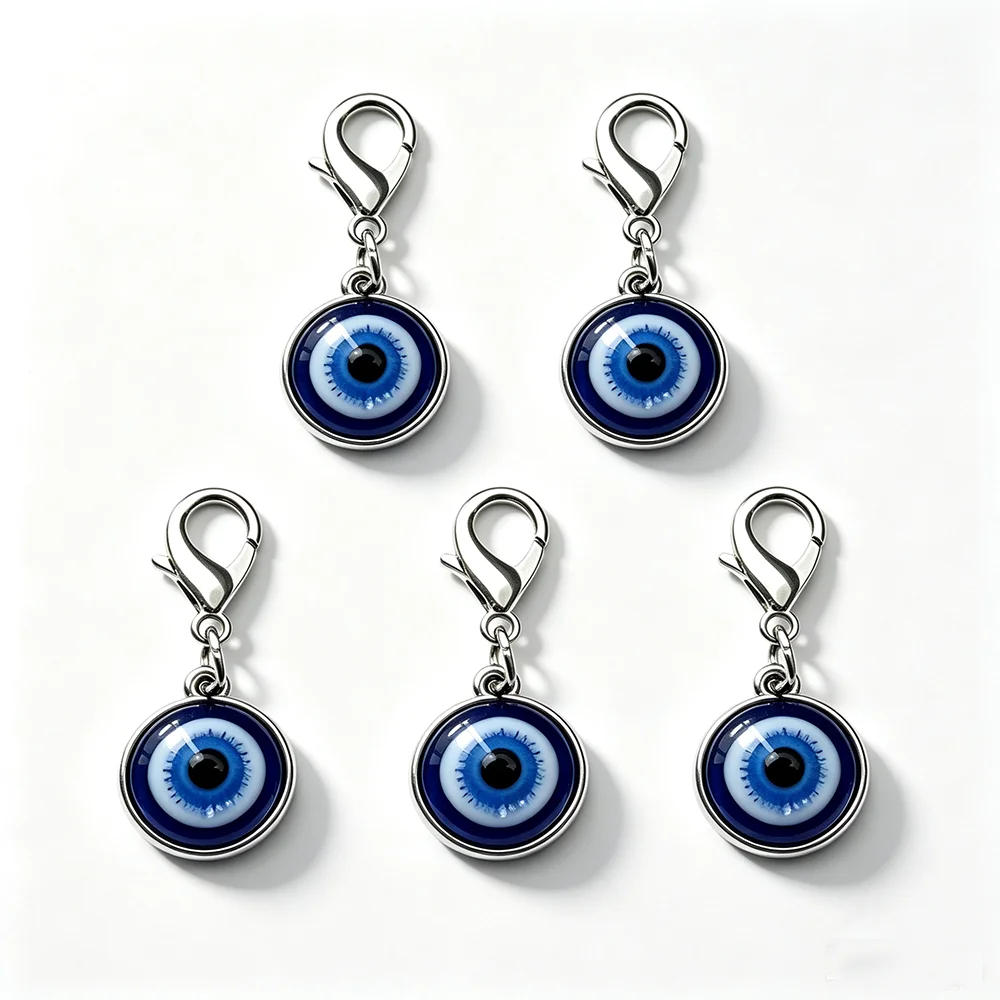 1/6/10/15 Stück Set mit Charms im „Evil Eye“-Design, Karabinerverschluss, Metall-Emaille-Schlüsselanhänger mit blauem Auge, Großhandel, Taschenanhänger, Souvenir-Geschenke – Detail 1