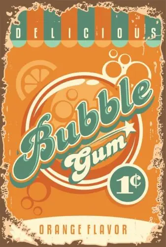 Bubble Gum Retro Metal Sign, Vintage Style Candy Shop Plaque, American Diner