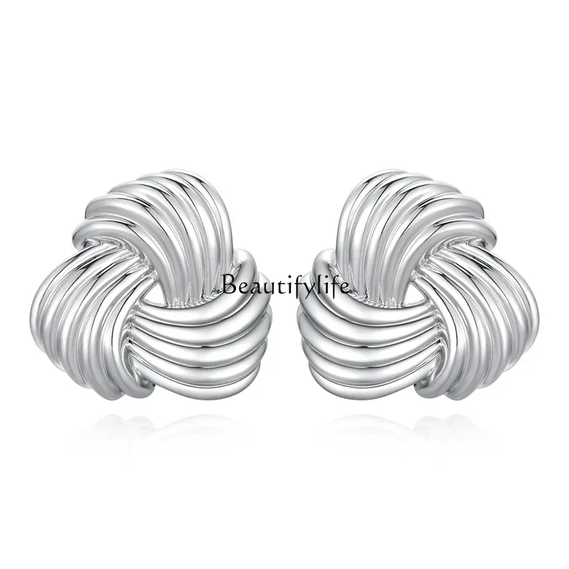 Wire Ball Stud Earrings for Women, Silver Needle Ear Jewelry, High-Grade Fashion, All-Match Exquisite Design