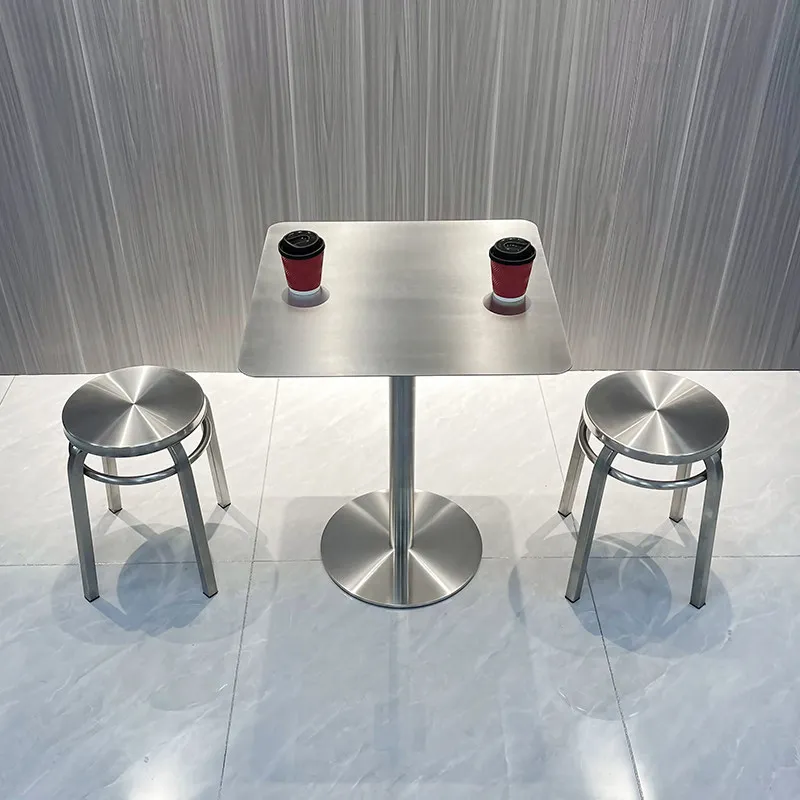 Sturdy Stainless Steel Square Dining Table Commercial Round Stool for Milk Tea Shop Coffee Table