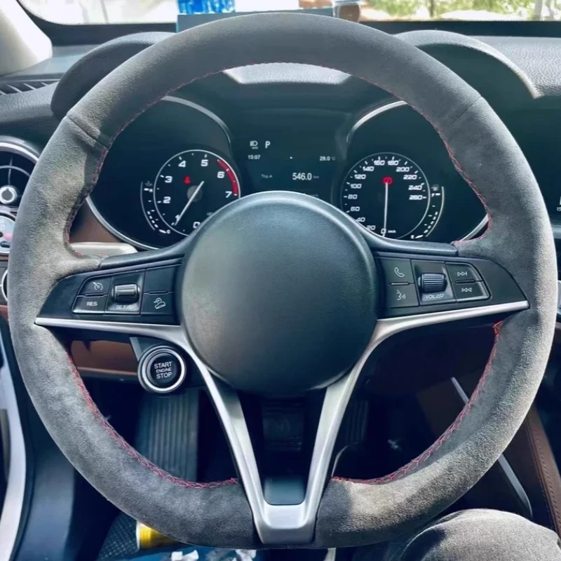 Hand-Sewn Suede Car Steering Wheel Giulia Stelvio 2016-2019 Car Interior Accessories Steering Wheel Cover For Alfa Romeo