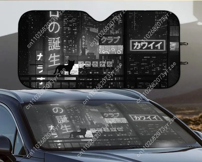 

Tokyo Cyberpunk City Car Sun Shade Good Heat Insulation Effect Windshield Sunshade Portable Waterproof Easy Clean Car Accessory