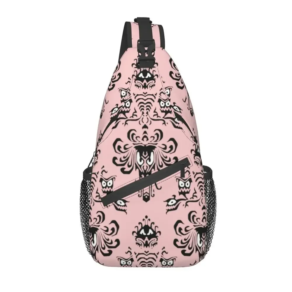 Cool Pink Haunted Mansion Sling Bags for Cycling Camping Men's Crossbody Chest Backpack Shoulder Daypack