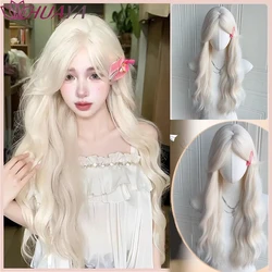 Synthetic Wigs Long-Haired Women With White Gold Hair Full Head Eight-Character Bangs Big Waves And Long Curly Hair Lolita Cospl