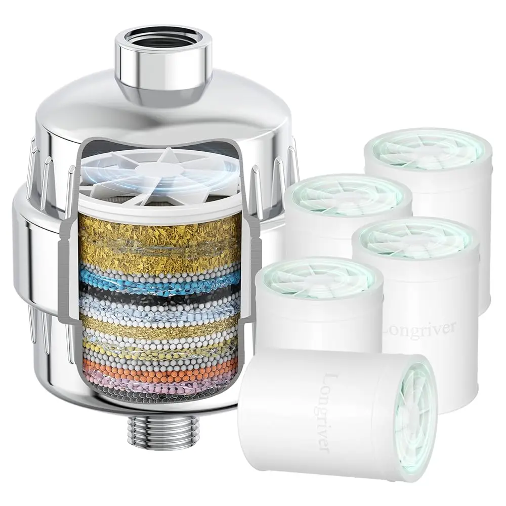 

AllexpreskR7 Shower Filter with 5 Replacement Cartridge High Put Shower Water Filter for Hard Water 99.99% Remove Chlorine, Heav