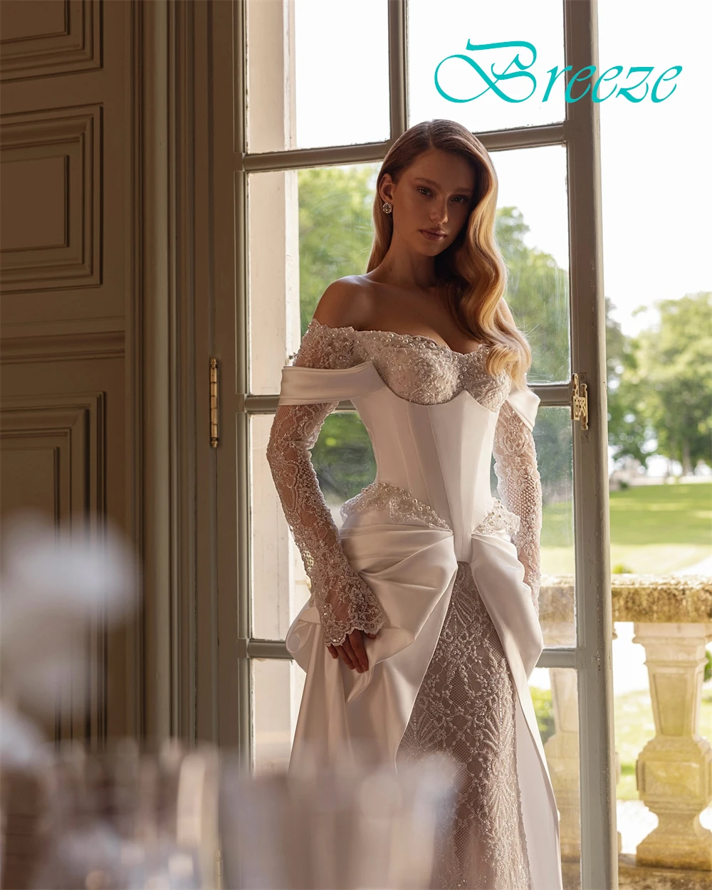 Vestido De Novia De Organza blanco suave personalizado, Vestido De Novia Formal De manga larga con escote corazón, Vestido De Novia bohemio con cola De corte De sirena