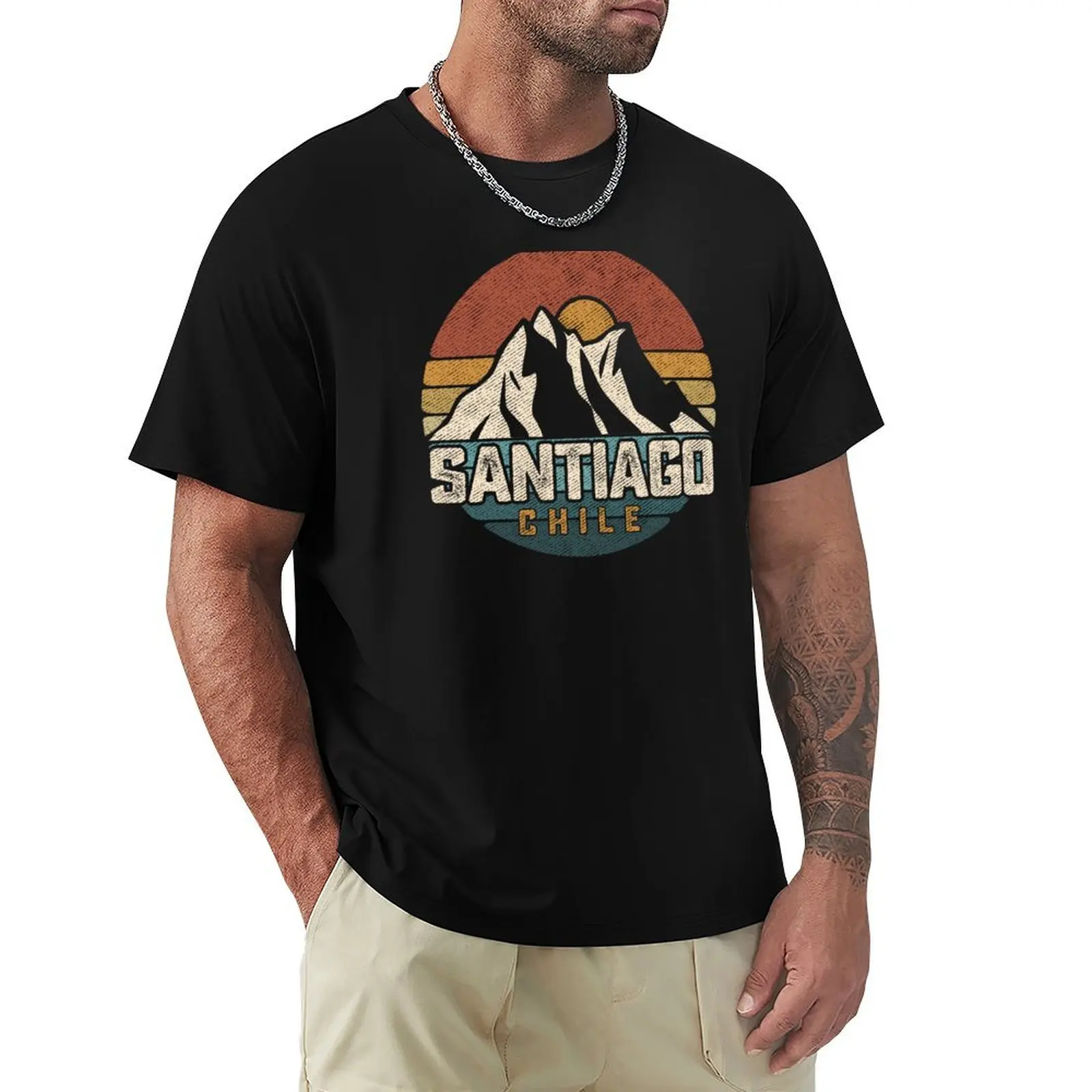 Santiago De Chile Mountains 80s Retro Souvenir Vintage Art T-Shirt Vintage Style Printed Top