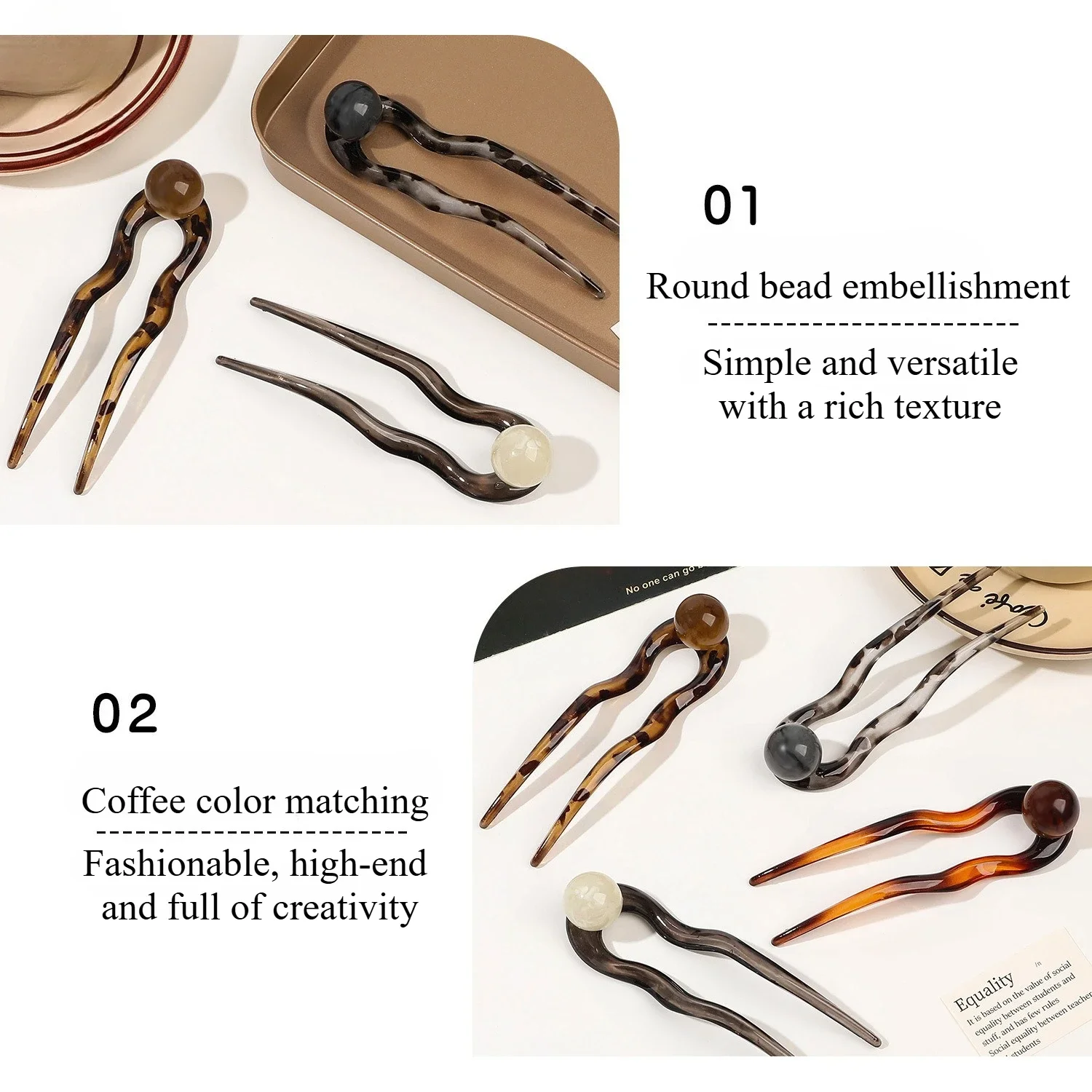 دبوس شعر نسائي على شكل حرف U من اللؤلؤ بتصميم بسيط في الجزء الخلفي من الرأس، إكسسوار شعر على الطراز الكلاسيكي #5