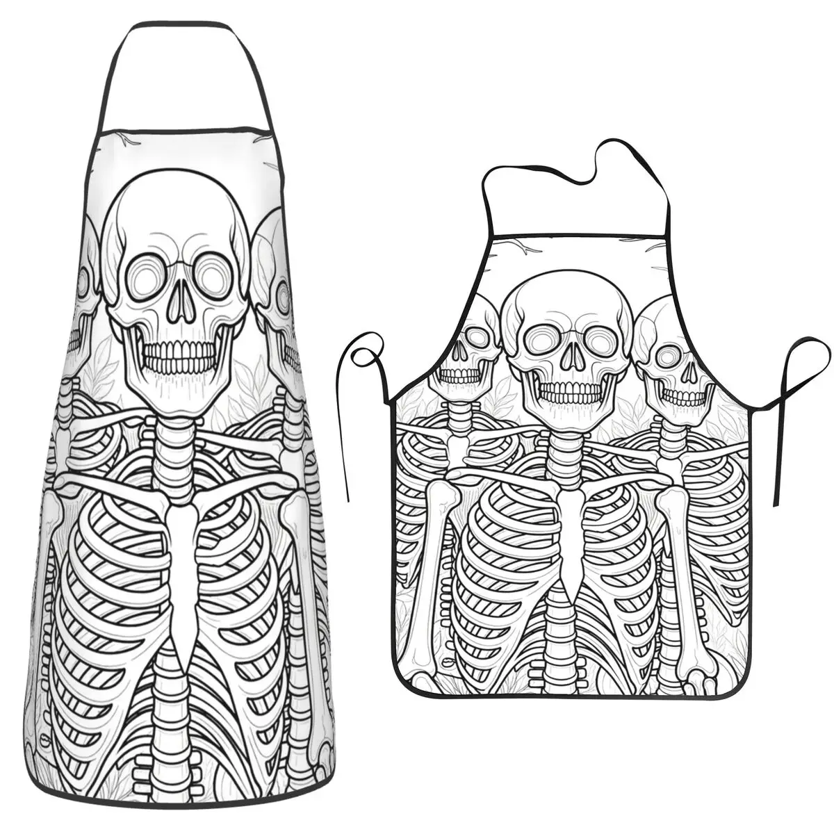 Three Skeletons Gothic Line Art Colouring Design Apron Chef Cuisine Tablier Bib Kitchen Cleaning Pinafore for Women Men Painting