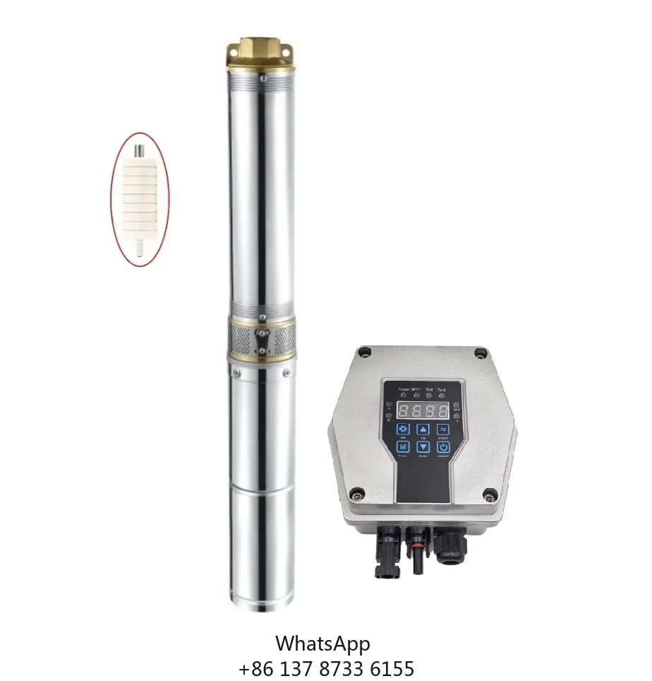 2026 1inch 350w Built-in Control Solar Deep Well Pump Household Solar Stainless Steel Deep Well Submersible Pump