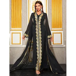 Black abaya muslim woman dubai clothing 2024 Elegant modest two pieces set arabic turkey Embroidery Party long maxi dress