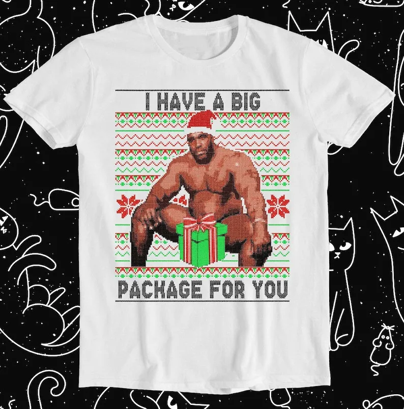 Barry Sitting On A Bed Big Package Ugly Christmas Xmas Gift Tee T Shirt P1292