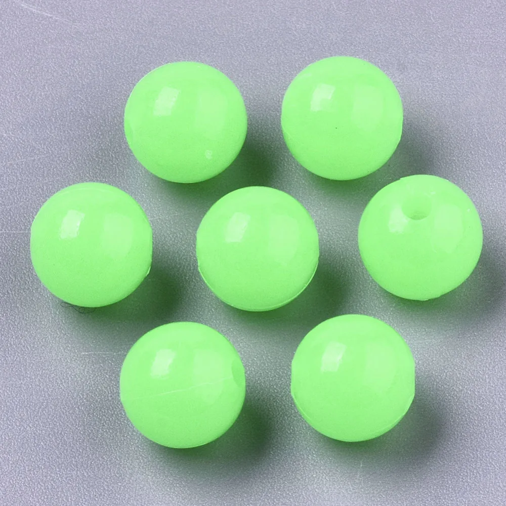 100pc Luminous Acrylic Beads Glow in the Dark Round Lawn Green 8mm Hole: 1.8mm