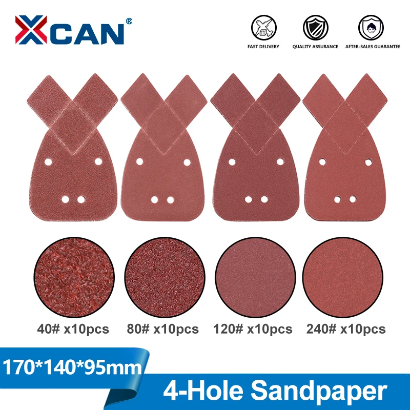 XCAN 10/40Pcs Sandpaper 4 Holes Self-adhesive Sanding Paper 40-240 Grit Mouses Sanding Sheets Pads Abrasive Tool Grinding Disc