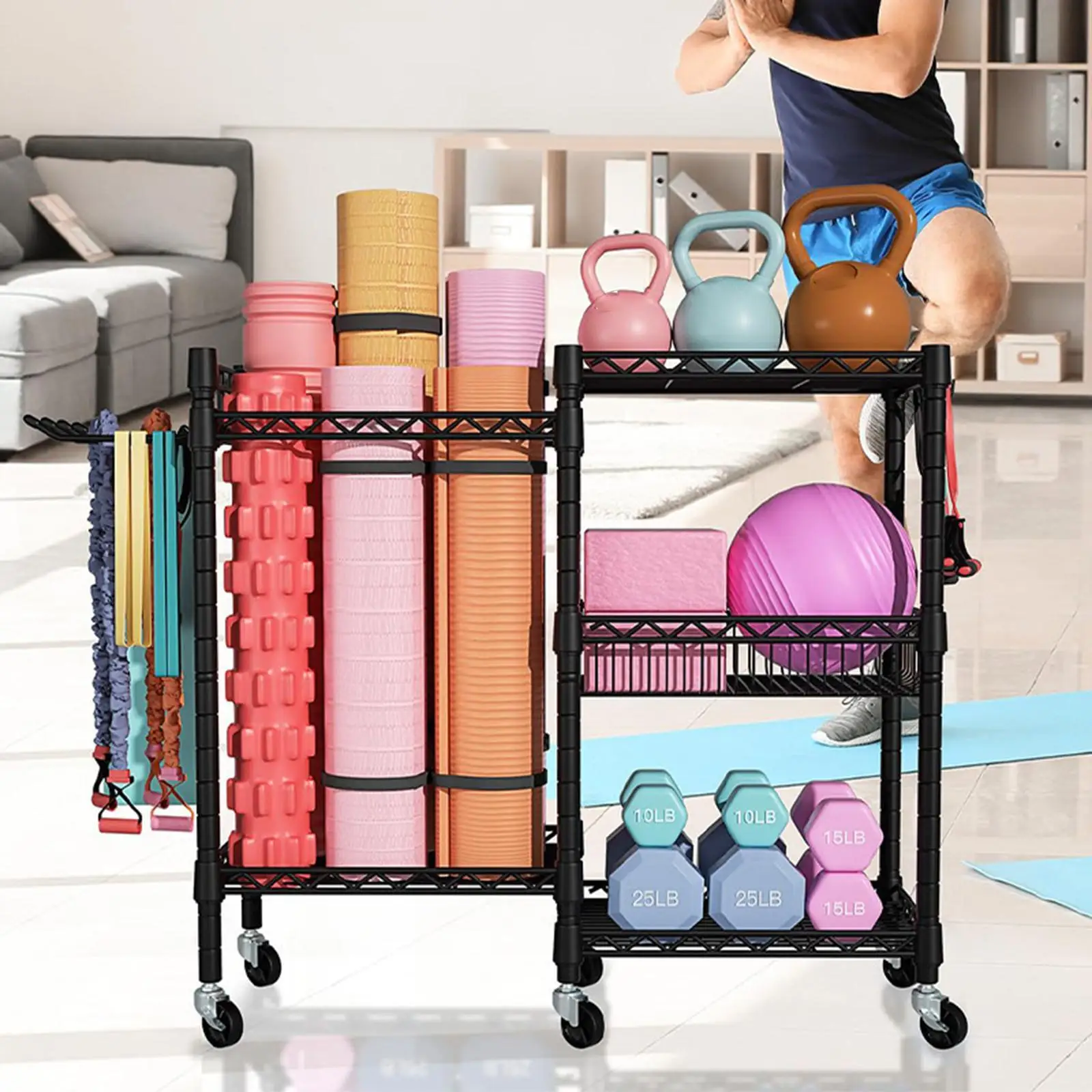

Yoga Mat Storage Rack Yoga Mat Organizer Holder Workout Basket Accessories Metal Weight Stand Corner Shelf Weight Rack Cart