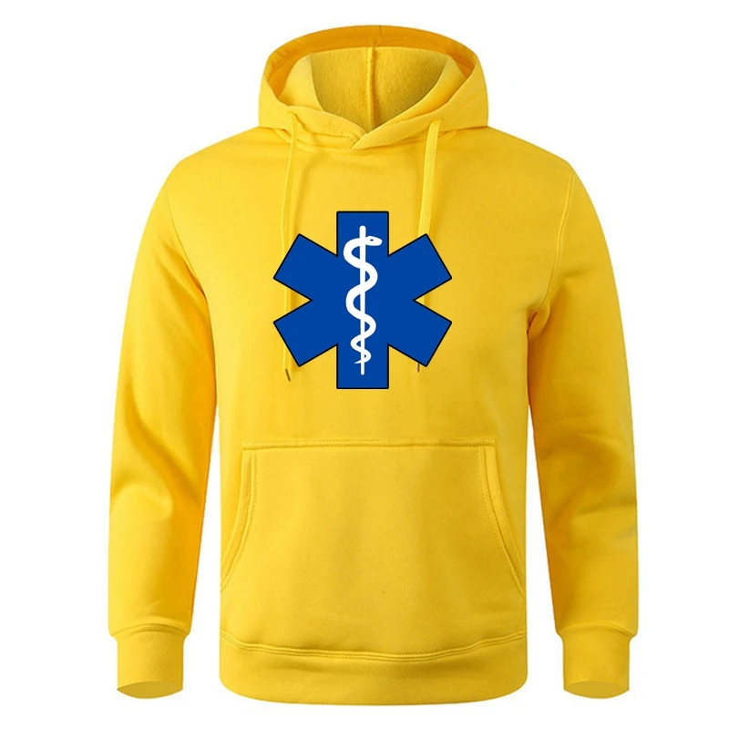 EMT ambulance Printing Hoodies Mens Personality Fashion Hoody Hip Hop Fleece Streetwear Loose Pullover Spiritual Hoody