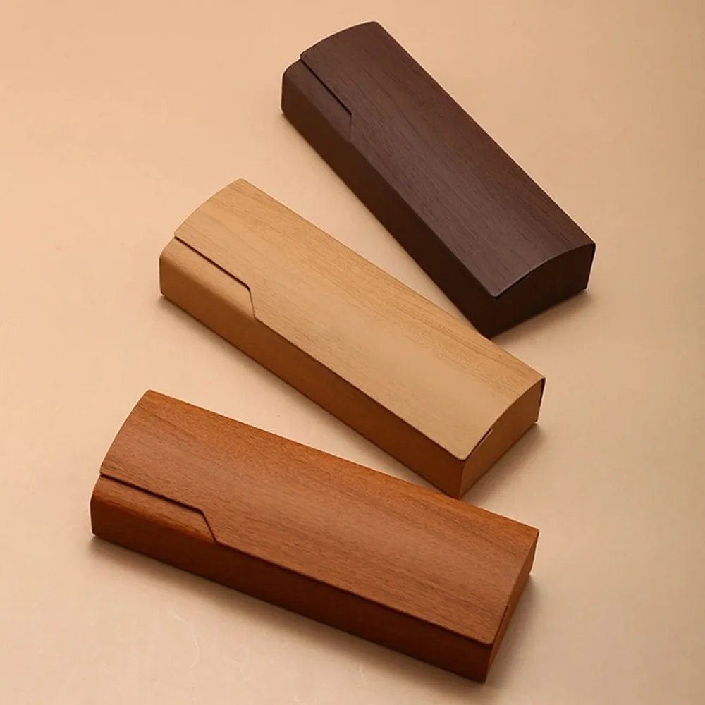 

Simple Portable Reading Glasses Case PU Leather Imitation Wood Grain Myopia Glasses Case Solid Color Sunglasses Container
