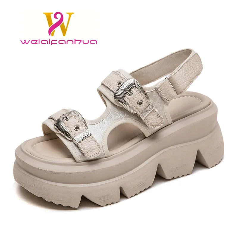 

Women's new 2024 platform soled breathable sandals add cowhide women's sandals women's sandals to the top layer of women's sanda