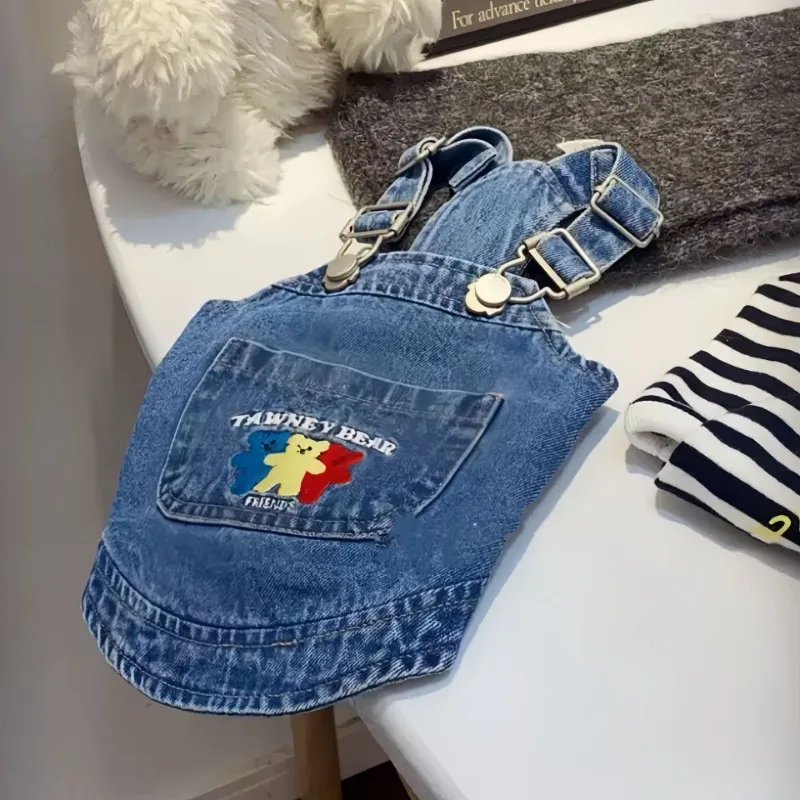 Pet Cat Dog Clothes Bear Denim Strap Dress Dog Cherry Strap Dress Pumpkin Teddy Schnauzer Dogs Small Dog Dress Puppy Clothing